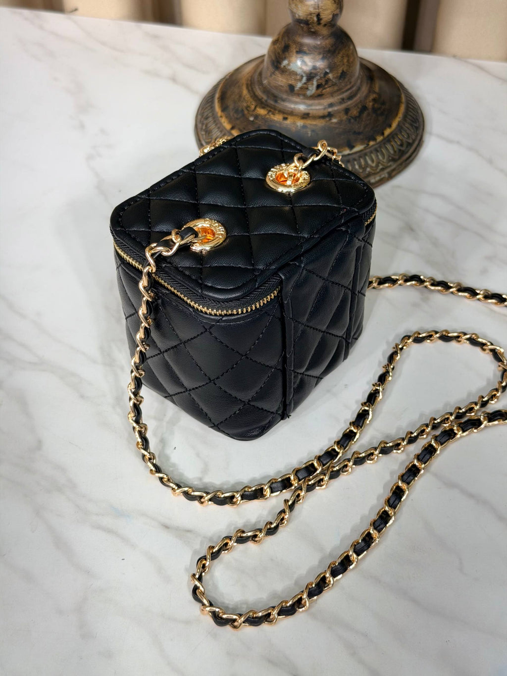 Quilted Vanity Box Bag – Black