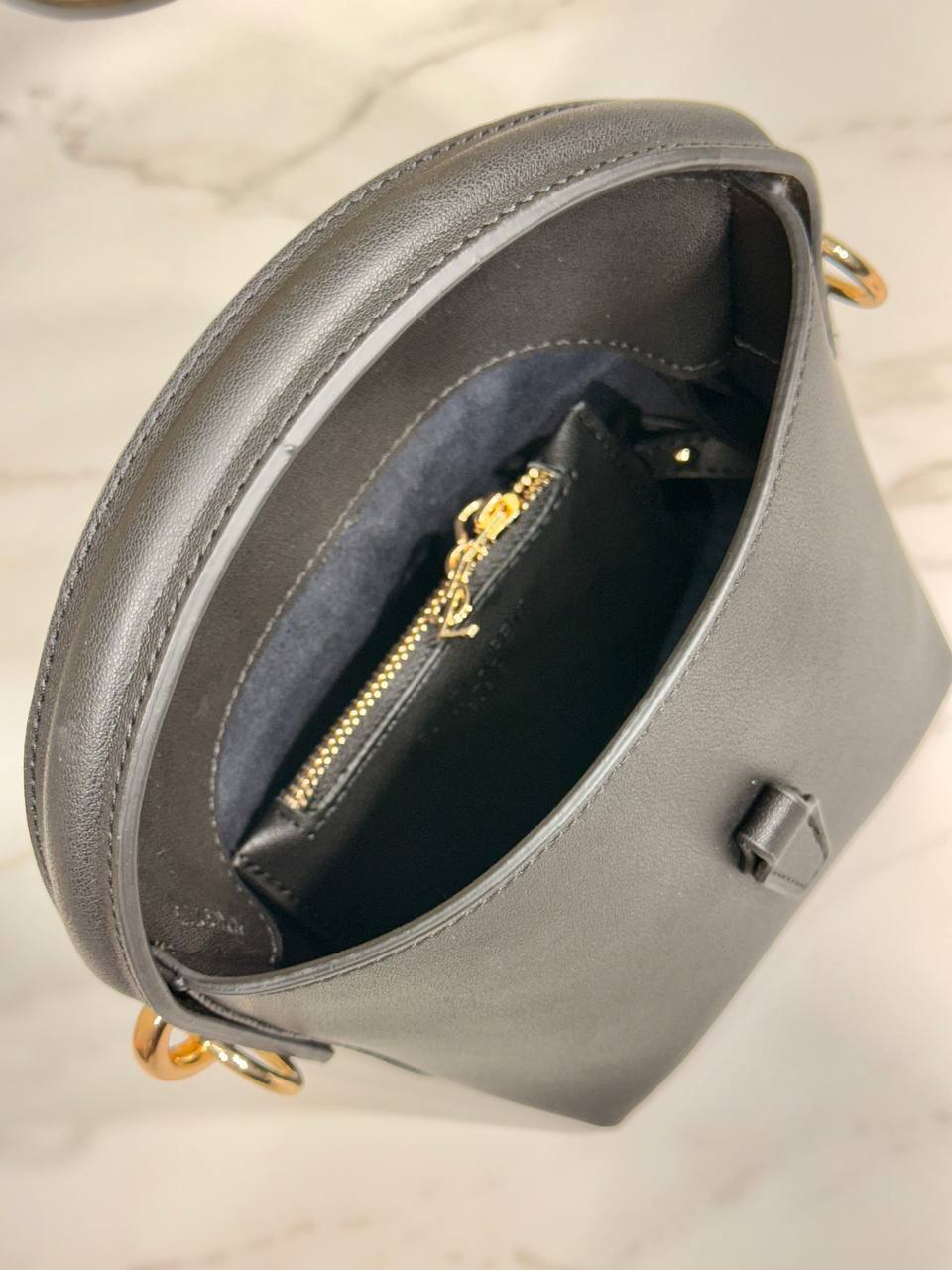 Mini Leather Bucket Bag – Black