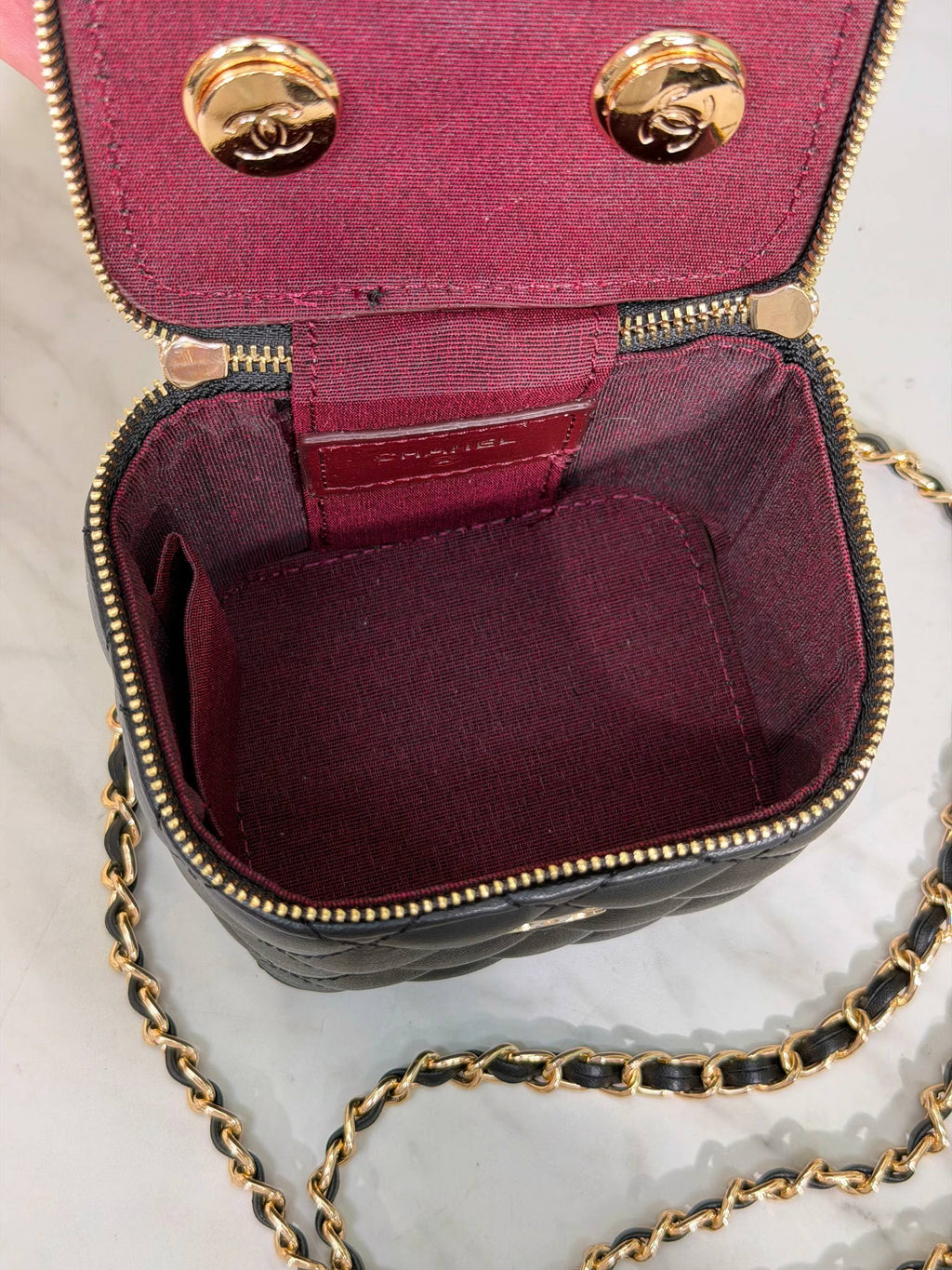 Quilted Vanity Box Bag – Black