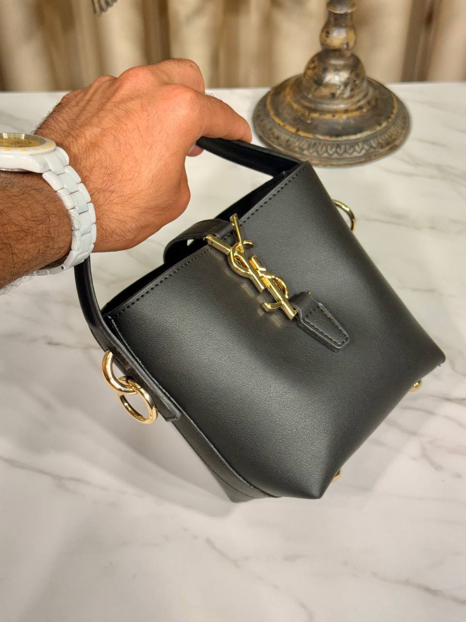 Mini Leather Bucket Bag – Black