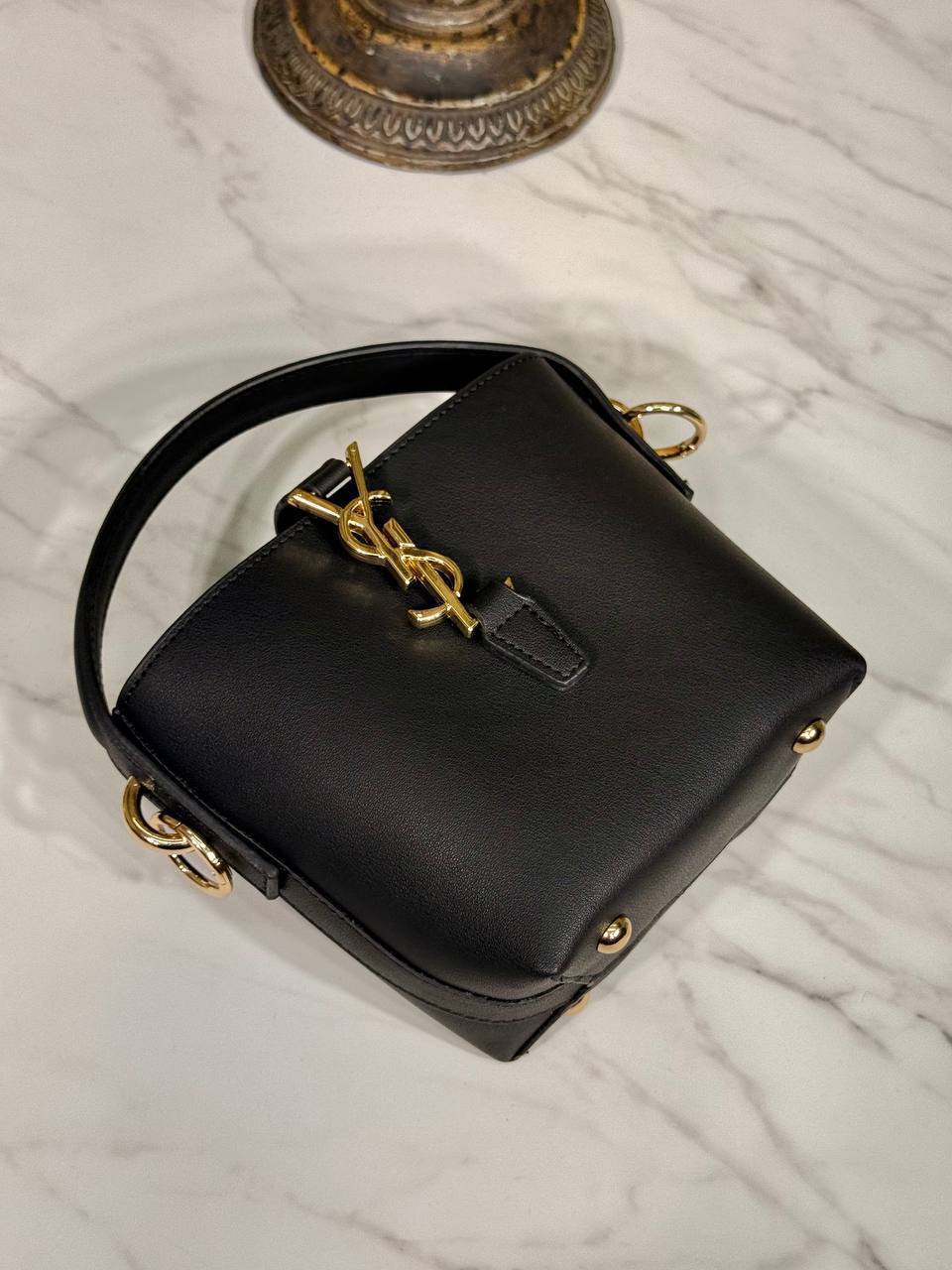 Mini Leather Bucket Bag – Black